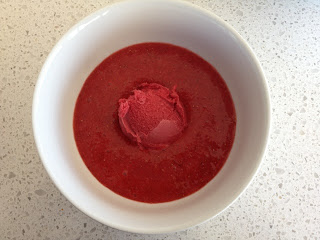 Strawberry soup with sorbet